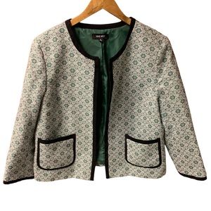 Nine West Open Front Blazer Green & White Size 16